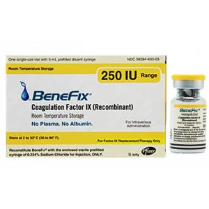BENEFIX NONACOG ALFA 250 IU ( RECOMBINANT COAGULATION FACTOR IX ) POWDER AND SOLVENT FOR SOLUTION FOR IV INJECTION VIAL